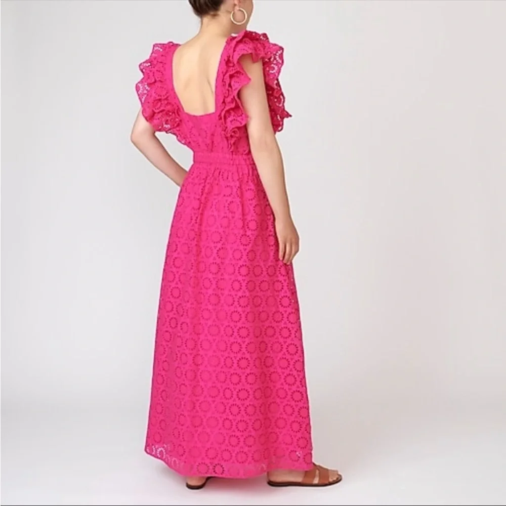 NWT J. Crew bright pink eyelet lace sleeveless maxi dress sz 4